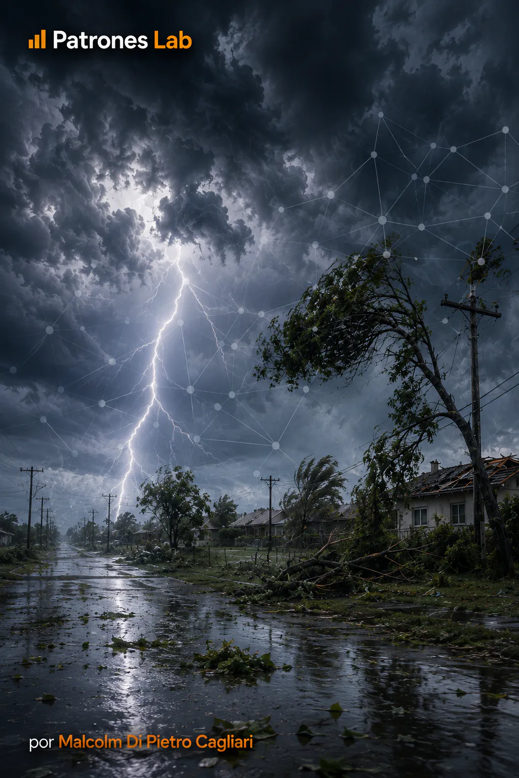 Tormenta eléctrica con variables del modelo de predicción de daños económicos superpuestas — Patrones Lab